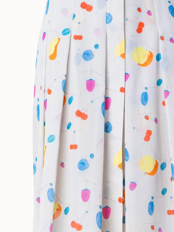 Midi Cotton Voile Pleated Skirt With Fruit Print Greigemulticolor Women Akris Skirts