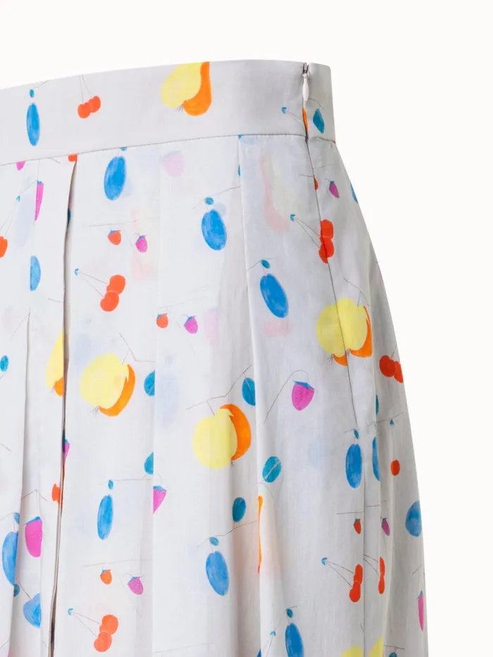 Midi Cotton Voile Pleated Skirt With Fruit Print Greigemulticolor Women Akris Skirts