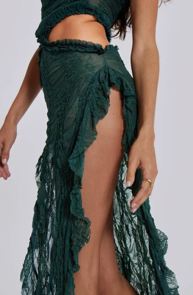 Midi Dresses Women Jaded London Gaia Scrunch Lace Midi Dress In Forest Green