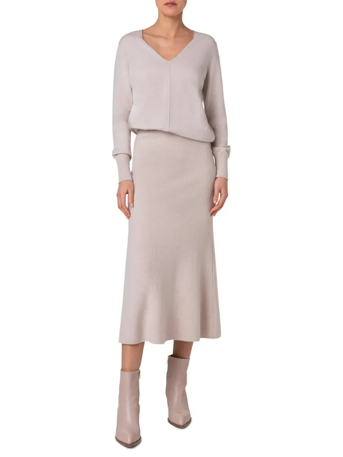 Midi Knit Skirt In Ribbed Cashmere Sand Women Akris Knitwear