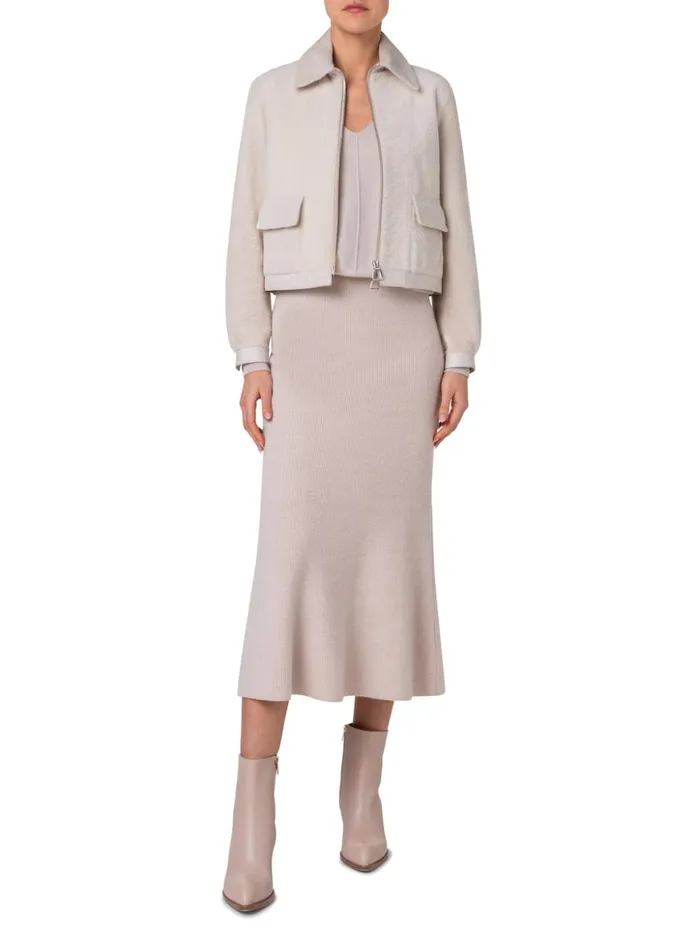 Midi Knit Skirt In Ribbed Cashmere Sand Women Akris Knitwear