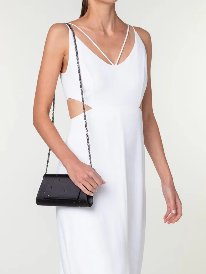 Mini Anouk Clutch In Satin And Leather With Swarovski Stars Black Women Akris Crossbody Bags