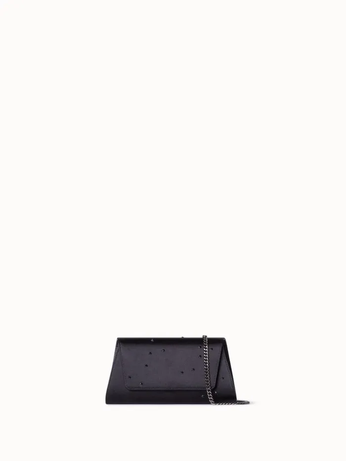 Mini Anouk Clutch In Satin And Leather With Swarovski Stars Black Women Akris Crossbody Bags