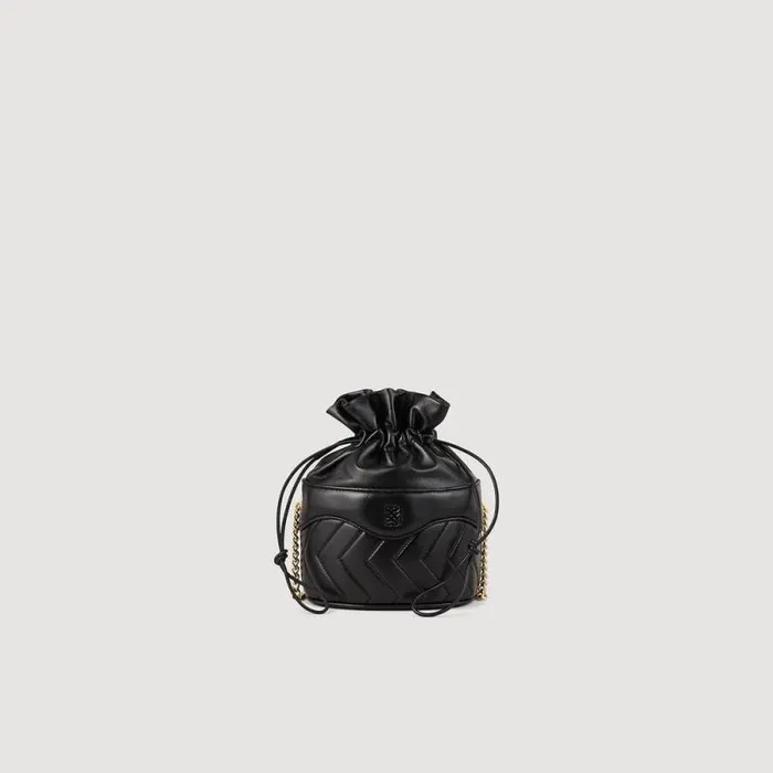 Mini Bags Women SANDRO Le Bonbon Quilt Leather Bucket Bag Black