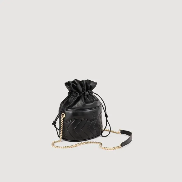 Mini Bags Women SANDRO Le Bonbon Quilt Leather Bucket Bag Black