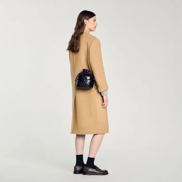 Mini Bags Women SANDRO Le Bonbon Quilt Leather Bucket Bag Black