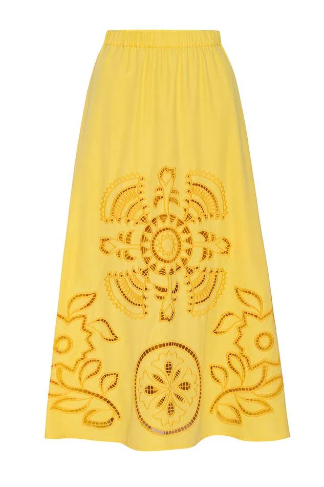 Misa Los Angeles Analisse Skirt Canary Eyelet Women Skirts and Shorts