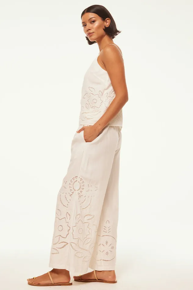 Misa Los Angeles Carlita Pant White Eyelet Women Matching Sets