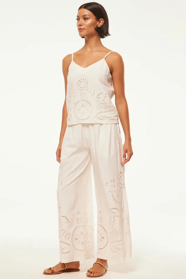 Misa Los Angeles Carlita Pant White Eyelet Women Matching Sets