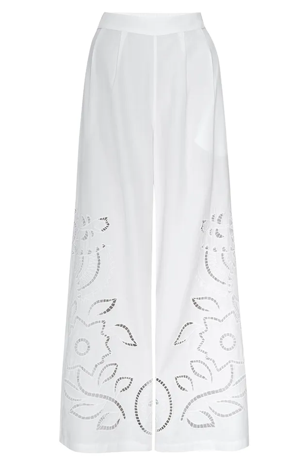 Misa Los Angeles Carlita Pant White Eyelet Women Matching Sets