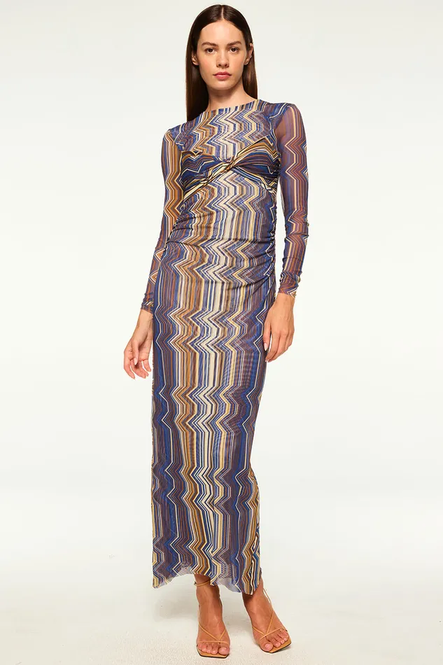 Misa Los Angeles Idris Dress La Banda Blue Mesh Women Jersey and Mesh