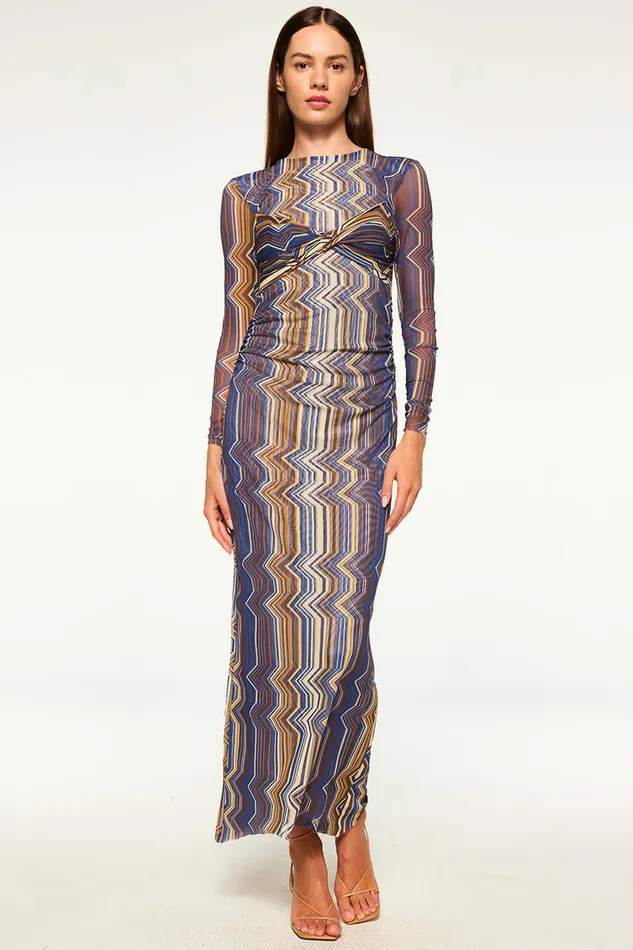 Misa Los Angeles Idris Dress La Banda Blue Mesh Women Jersey and Mesh
