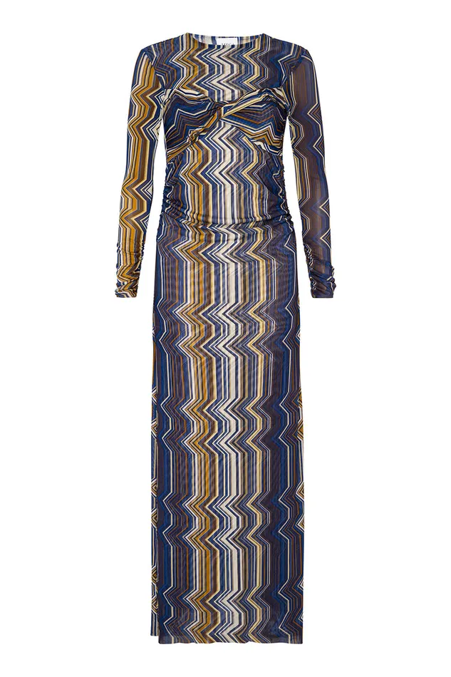 Misa Los Angeles Idris Dress La Banda Blue Mesh Women Jersey and Mesh
