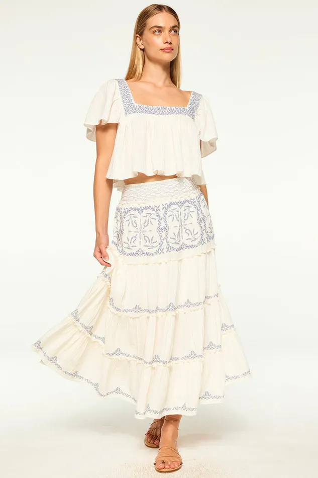Misa Los Angeles Lahar Skirt Ivory Embroidery Women Skirts and Shorts