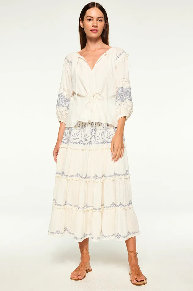 Misa Los Angeles Lahar Skirt Ivory Embroidery Women Skirts and Shorts