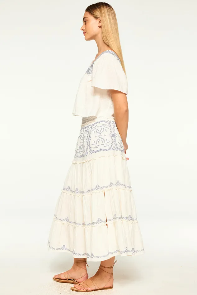 Misa Los Angeles Lahar Skirt Ivory Embroidery Women Skirts and Shorts