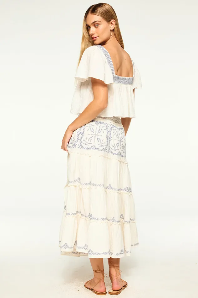 Misa Los Angeles Lahar Skirt Ivory Embroidery Women Skirts and Shorts