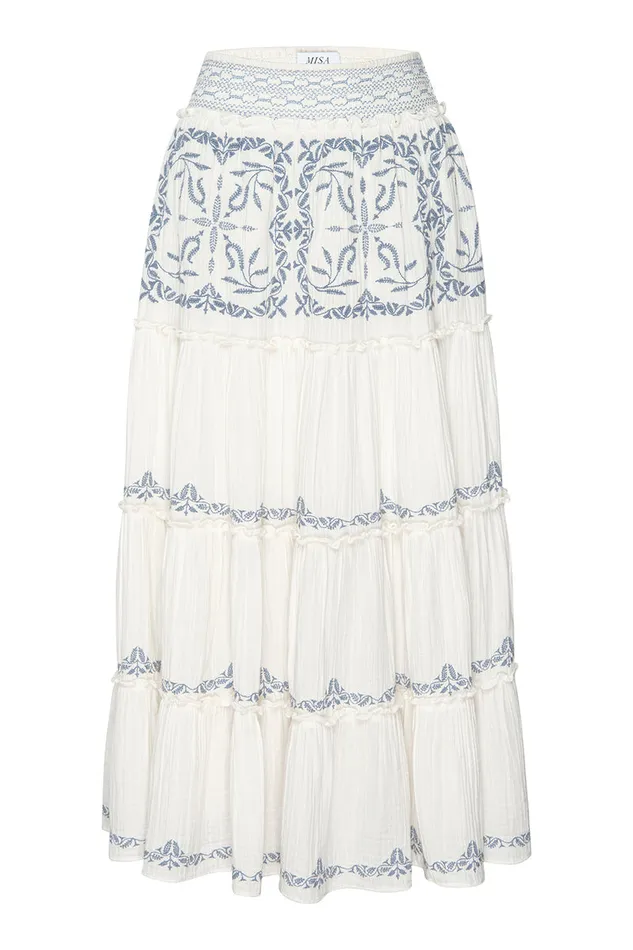 Misa Los Angeles Lahar Skirt Ivory Embroidery Women Skirts and Shorts