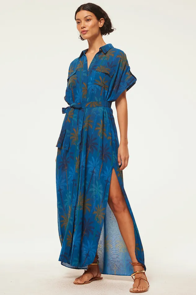 Misa Los Angeles Lou Dress Cobalt Palms Chiffon Women Dresses