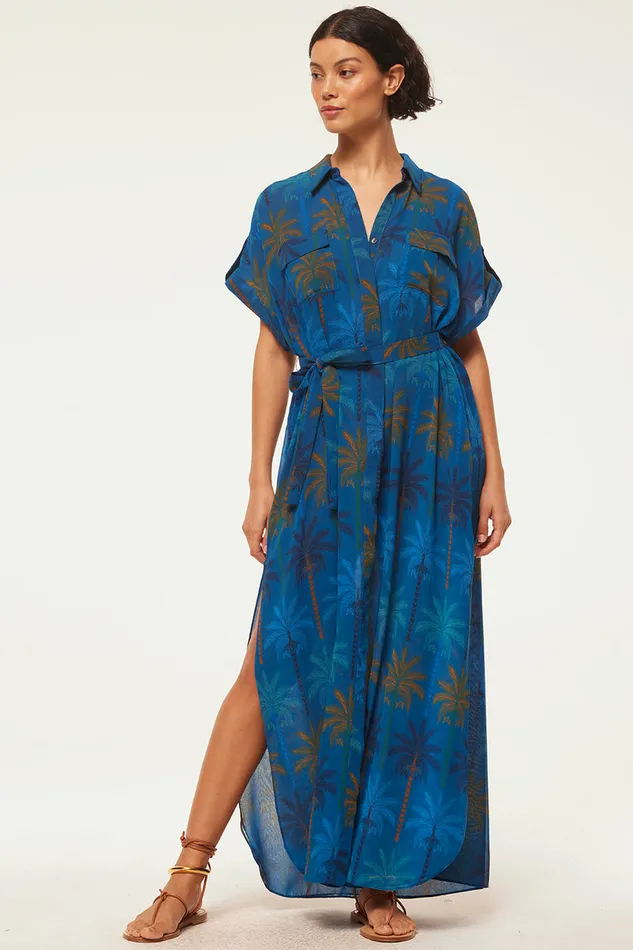 Misa Los Angeles Lou Dress Cobalt Palms Chiffon Women Dresses