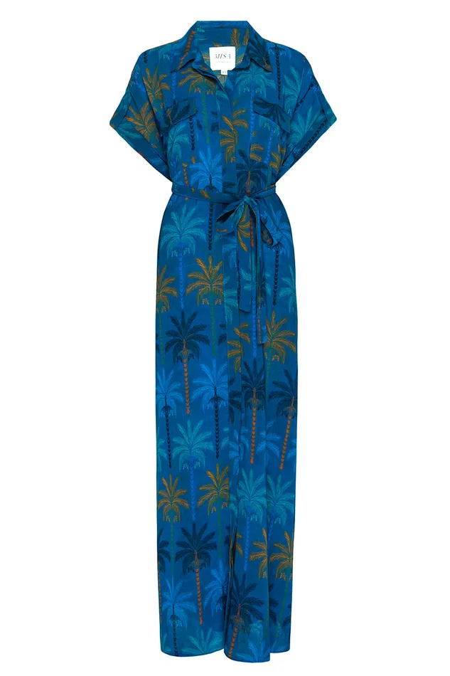 Misa Los Angeles Lou Dress Cobalt Palms Chiffon Women Dresses