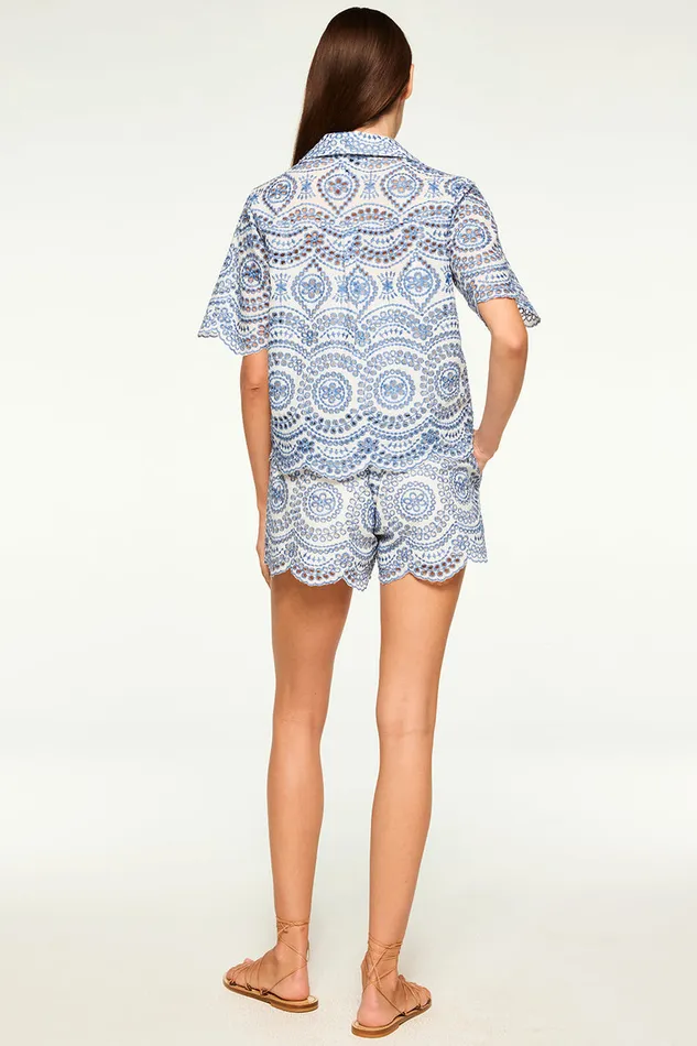 Misa Los Angeles Magda Top Blue Embroidered Eyelet Women Matching Sets