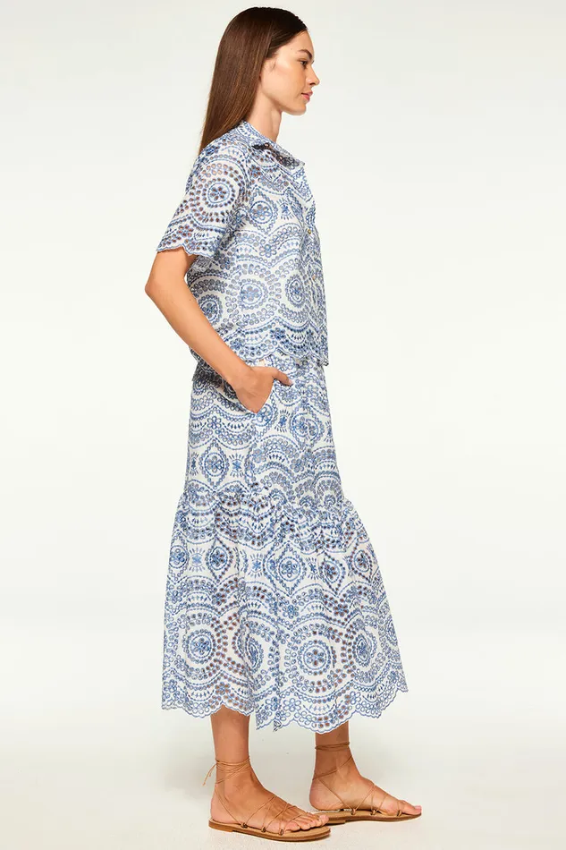 Misa Los Angeles Magda Top Blue Embroidered Eyelet Women Matching Sets