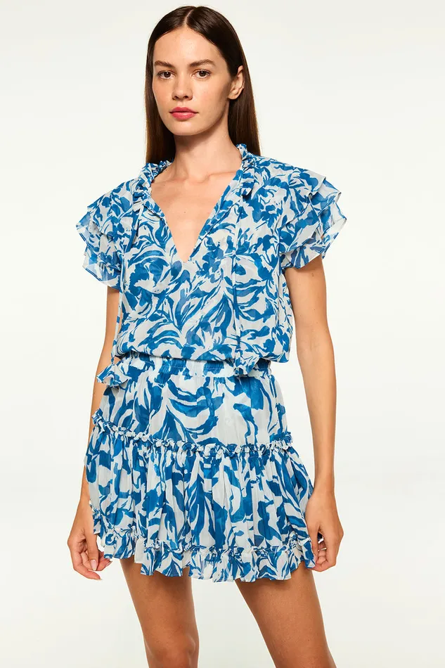 Misa Los Angeles Maria Top Blue Watercolor Chiffon Women Tops