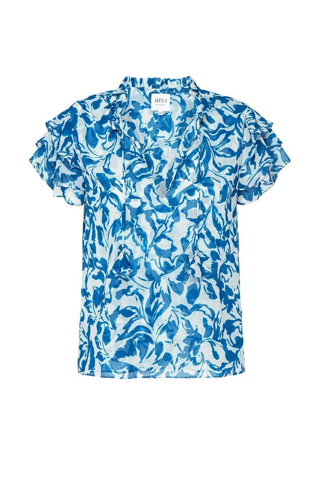 Misa Los Angeles Maria Top Blue Watercolor Chiffon Women Tops