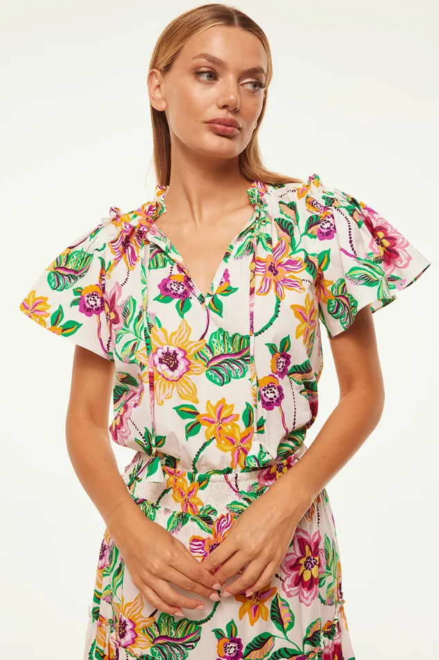 Misa Los Angeles Suparna Top Flora Exotica Cotton Poplin Women Tops