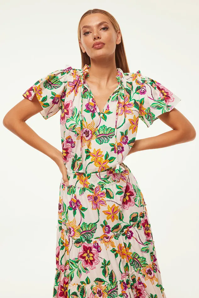 Misa Los Angeles Suparna Top Flora Exotica Cotton Poplin Women Tops