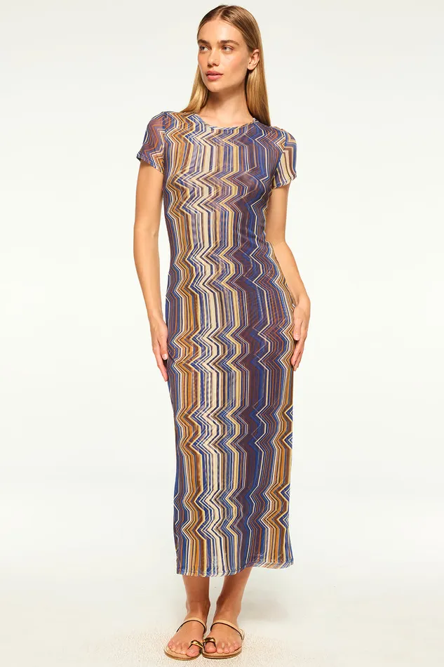 Misa Los Angeles Vanessa Dress La Banda Blue Mesh Women Dresses