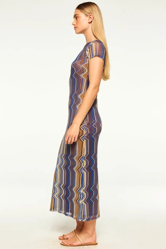 Misa Los Angeles Vanessa Dress La Banda Blue Mesh Women Dresses