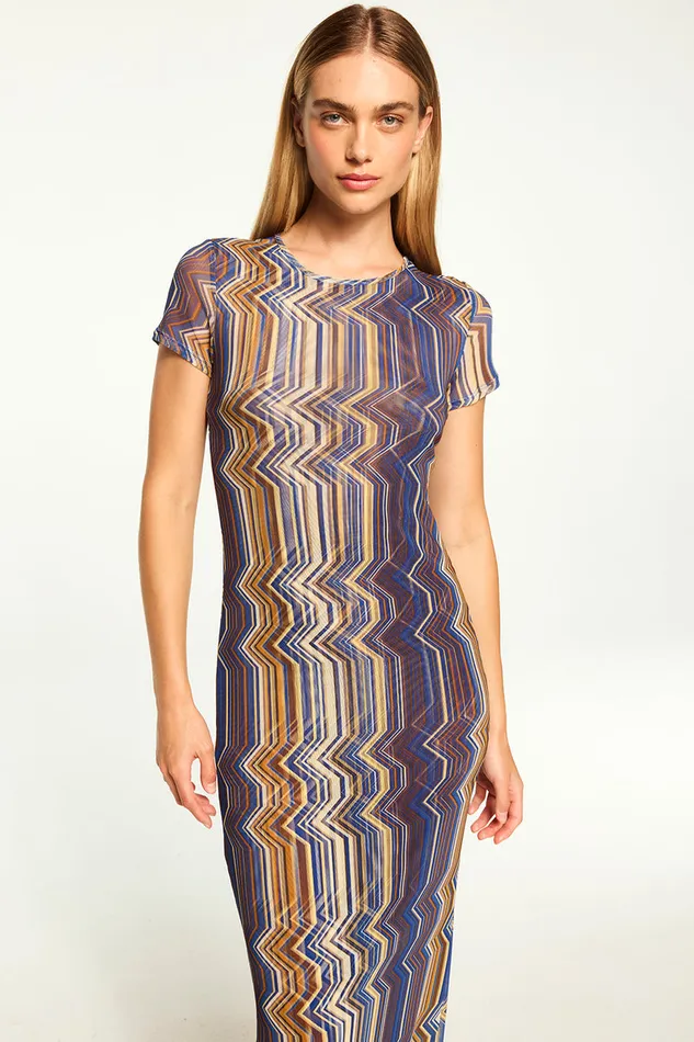 Misa Los Angeles Vanessa Dress La Banda Blue Mesh Women Dresses