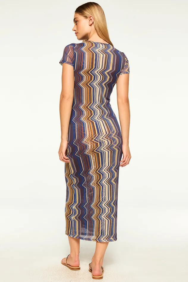 Misa Los Angeles Vanessa Dress La Banda Blue Mesh Women Dresses