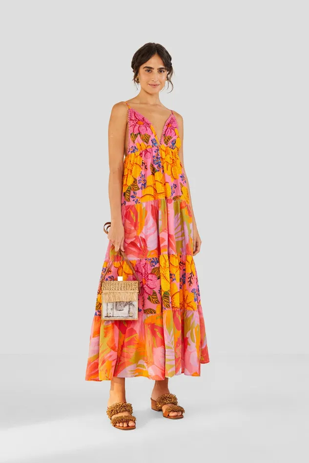 Mixed Pink Prints Maxi Dress Women Farm Rio Maxi Dresses