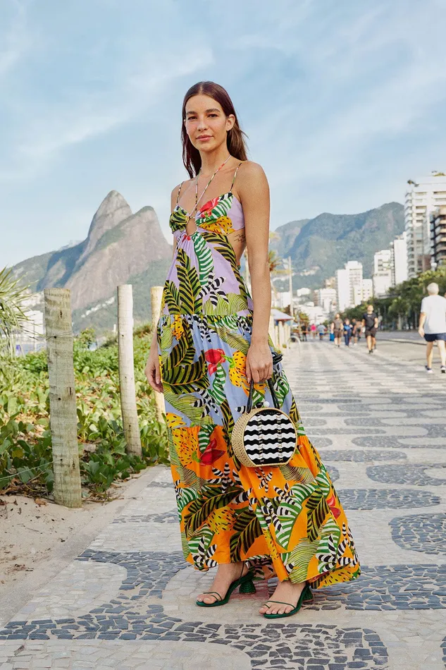 Mixed Striped Bananas Maxi Dress Women Farm Rio Maxi Dresses