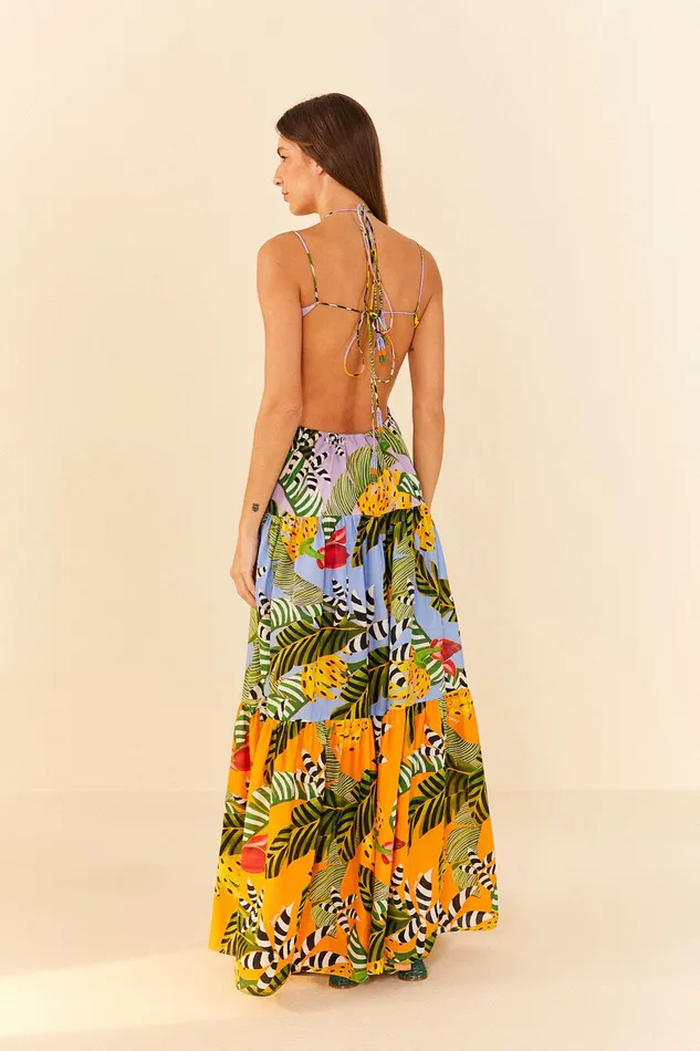Mixed Striped Bananas Maxi Dress Women Farm Rio Maxi Dresses