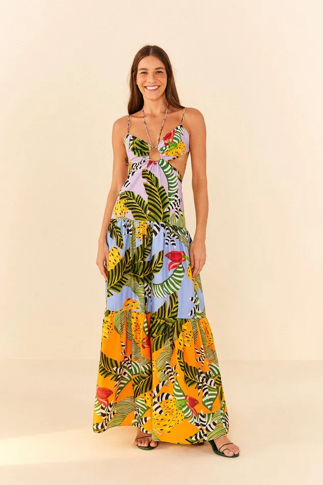 Mixed Striped Bananas Maxi Dress Women Farm Rio Maxi Dresses