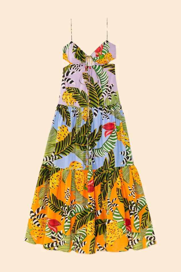Mixed Striped Bananas Maxi Dress Women Farm Rio Maxi Dresses