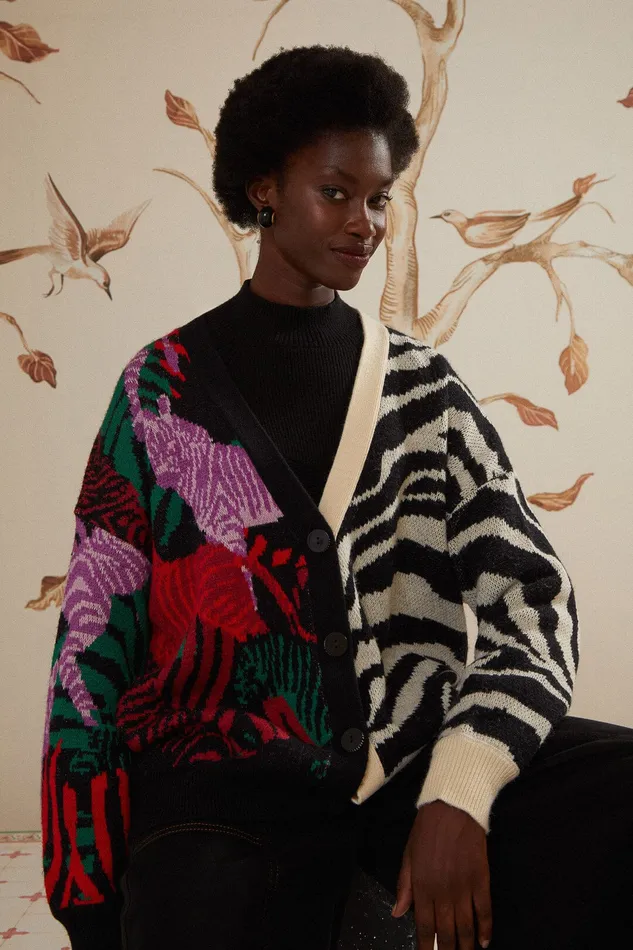 Mixed Zebra Prints Knit Cardigan Women Farm Rio Cardigans