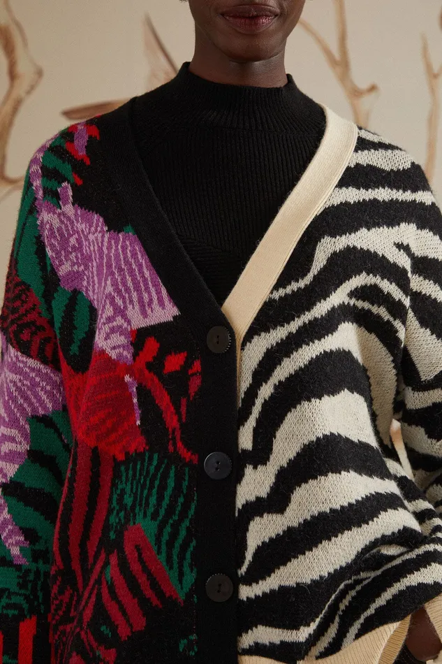 Mixed Zebra Prints Knit Cardigan Women Farm Rio Cardigans