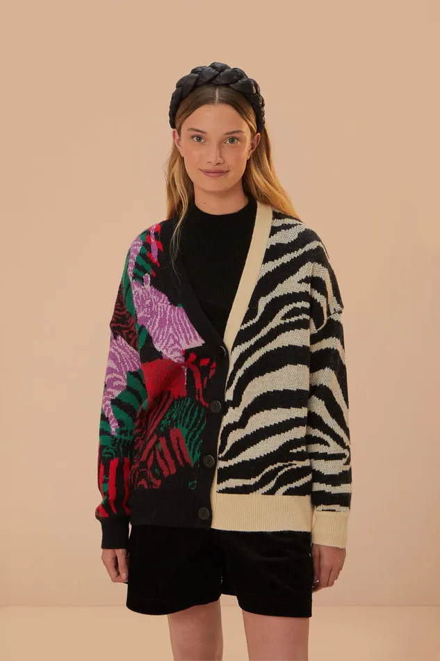 Mixed Zebra Prints Knit Cardigan Women Farm Rio Cardigans