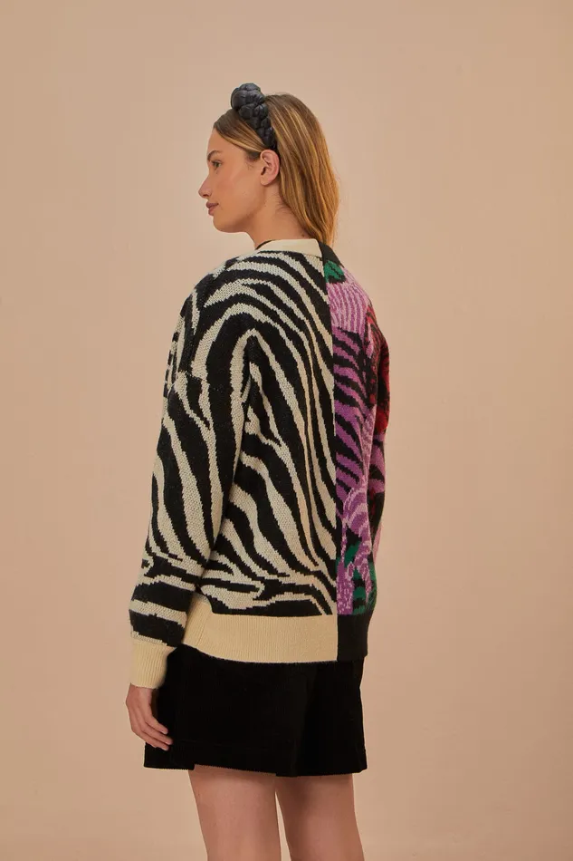 Mixed Zebra Prints Knit Cardigan Women Farm Rio Cardigans