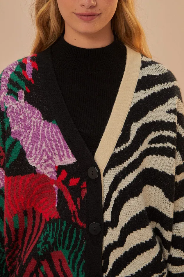 Mixed Zebra Prints Knit Cardigan Women Farm Rio Cardigans