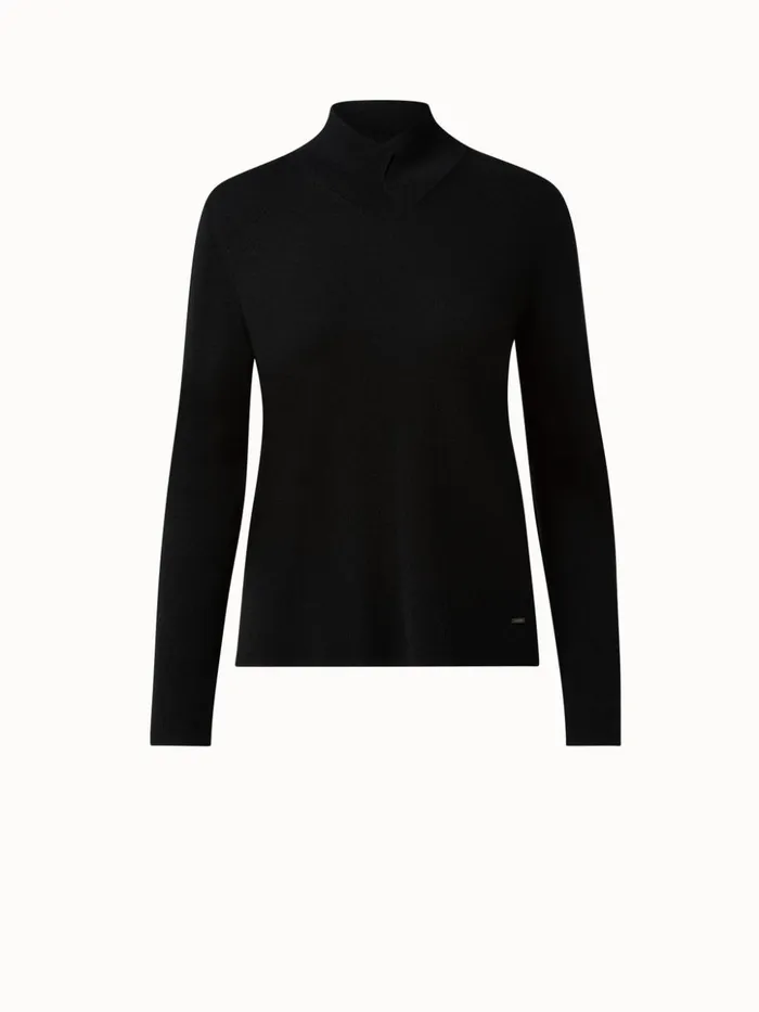 Mock Neck Knit Pullover In Cashmere And Silk Black Women Akris Knitwear