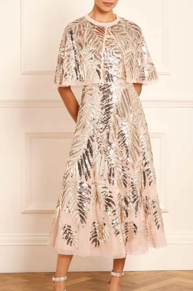 Needle and Thread Capes Feather Sequin Short Open Cape Beige 8211 Women