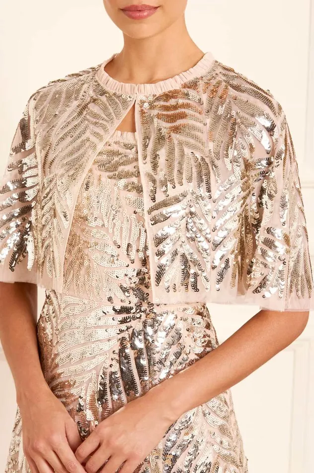 Needle and Thread Capes Feather Sequin Short Open Cape Beige 8211 Women