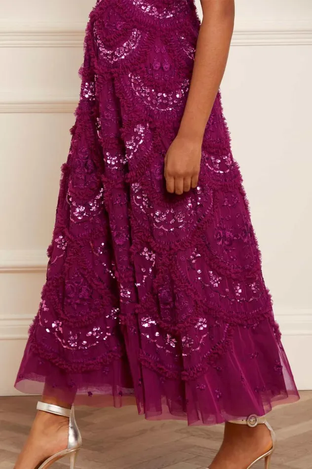 Needle and Thread Dresses Carmen Ruffle Ankle Gown Purple 8211 Women