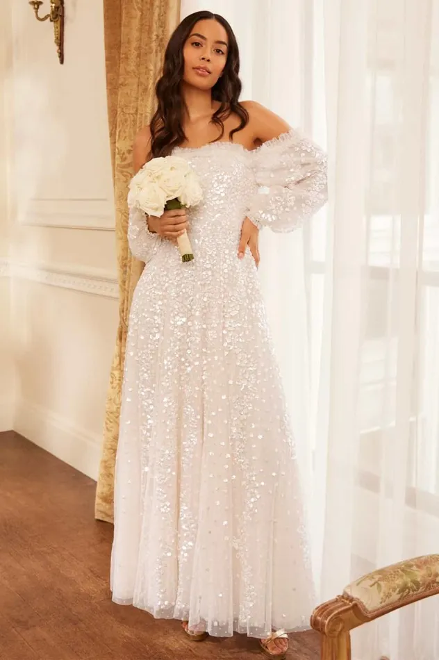 Needle and Thread Dresses Confetti Gloss OffShoulder Gown Champagne 8211 Women